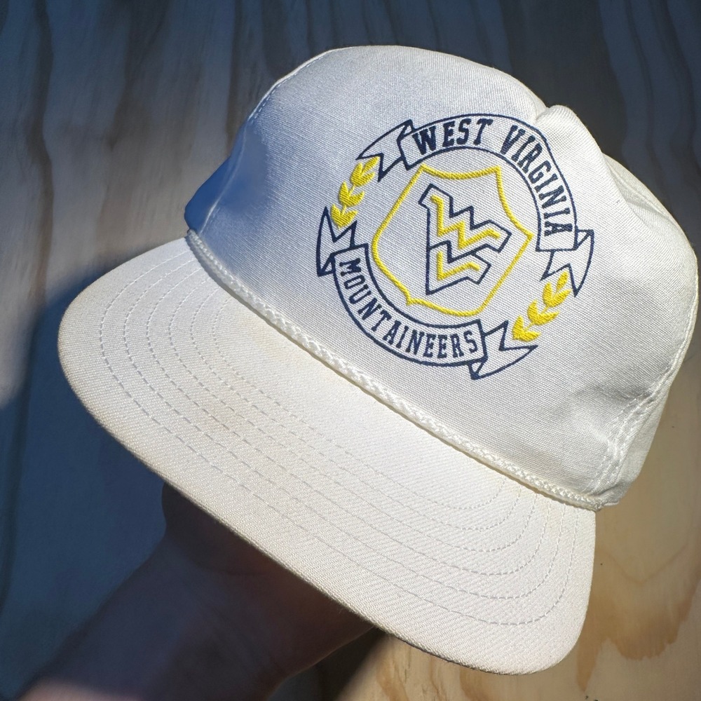 Vintage West Virginia Mountaineers Trucker Hat White Snapback WVU OSFA
